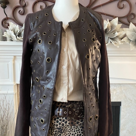 Color Works Leather/Rayon Brown Sweater, Size Small - Picture 10 of 13